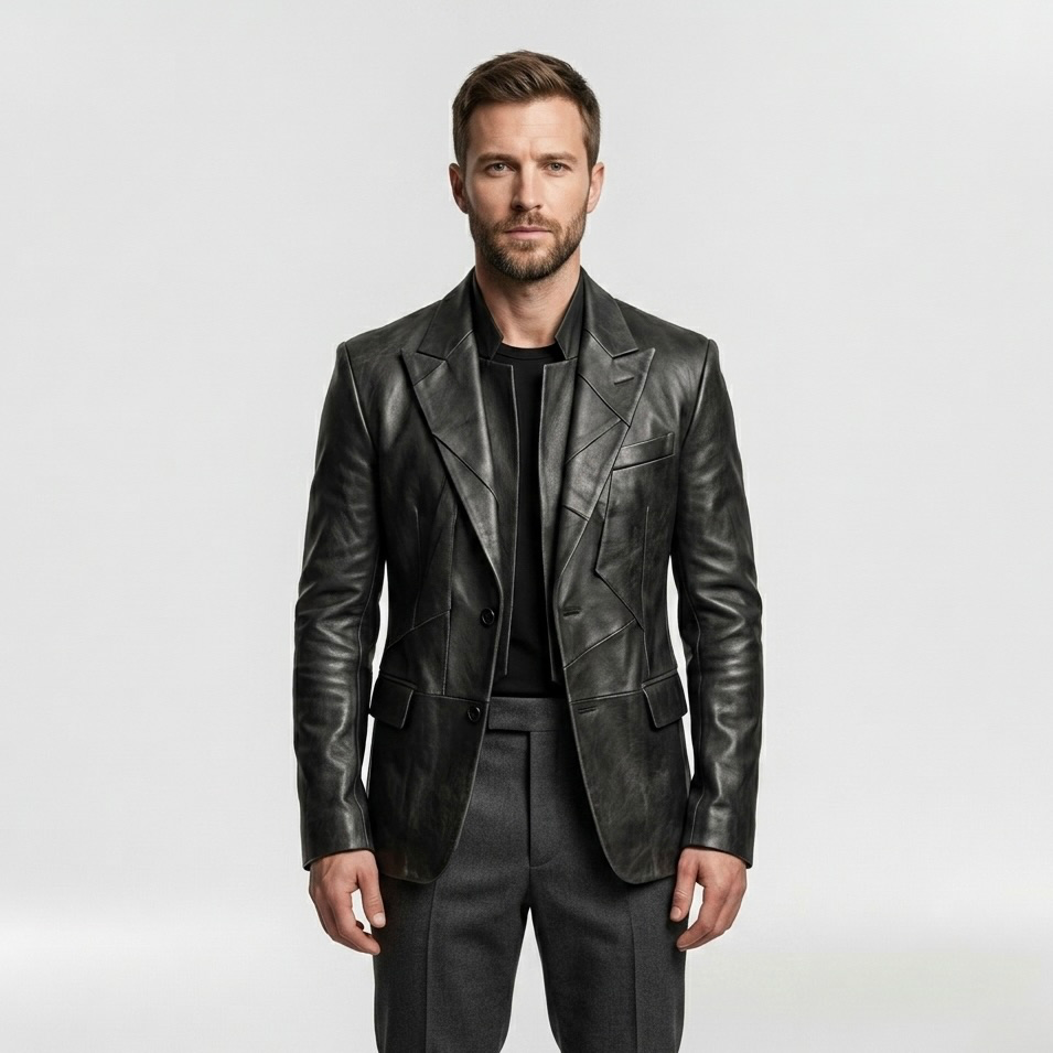 Men's Panel Faux-Leather Blazer