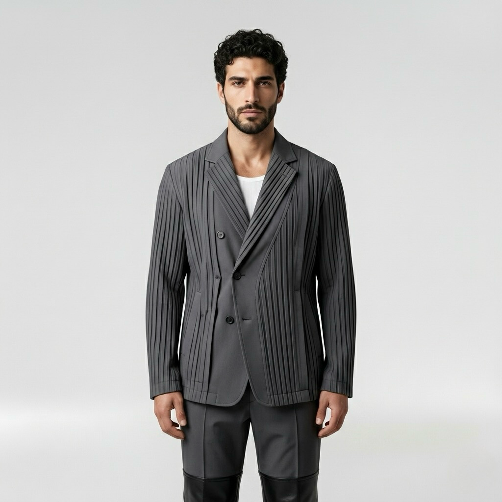 Men's Asymmetric Pleated Blazer