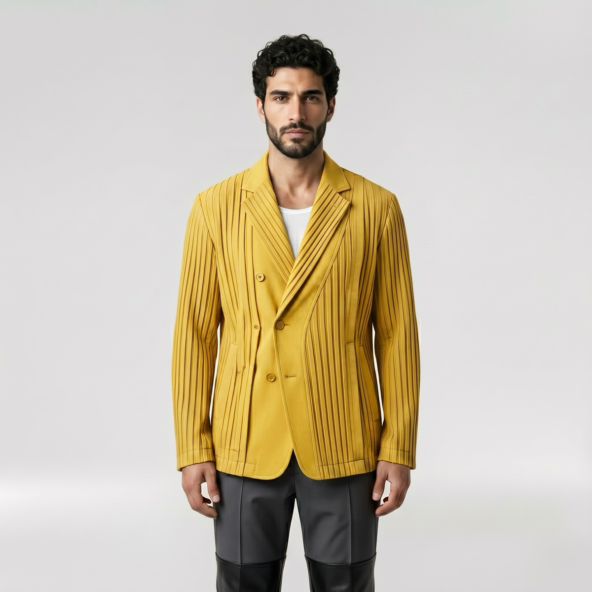 Men's Asymmetric Pleated Blazer