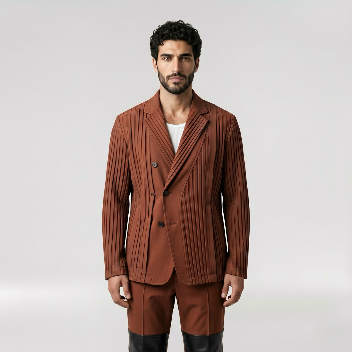 Men's Asymmetric Pleated Blazer
