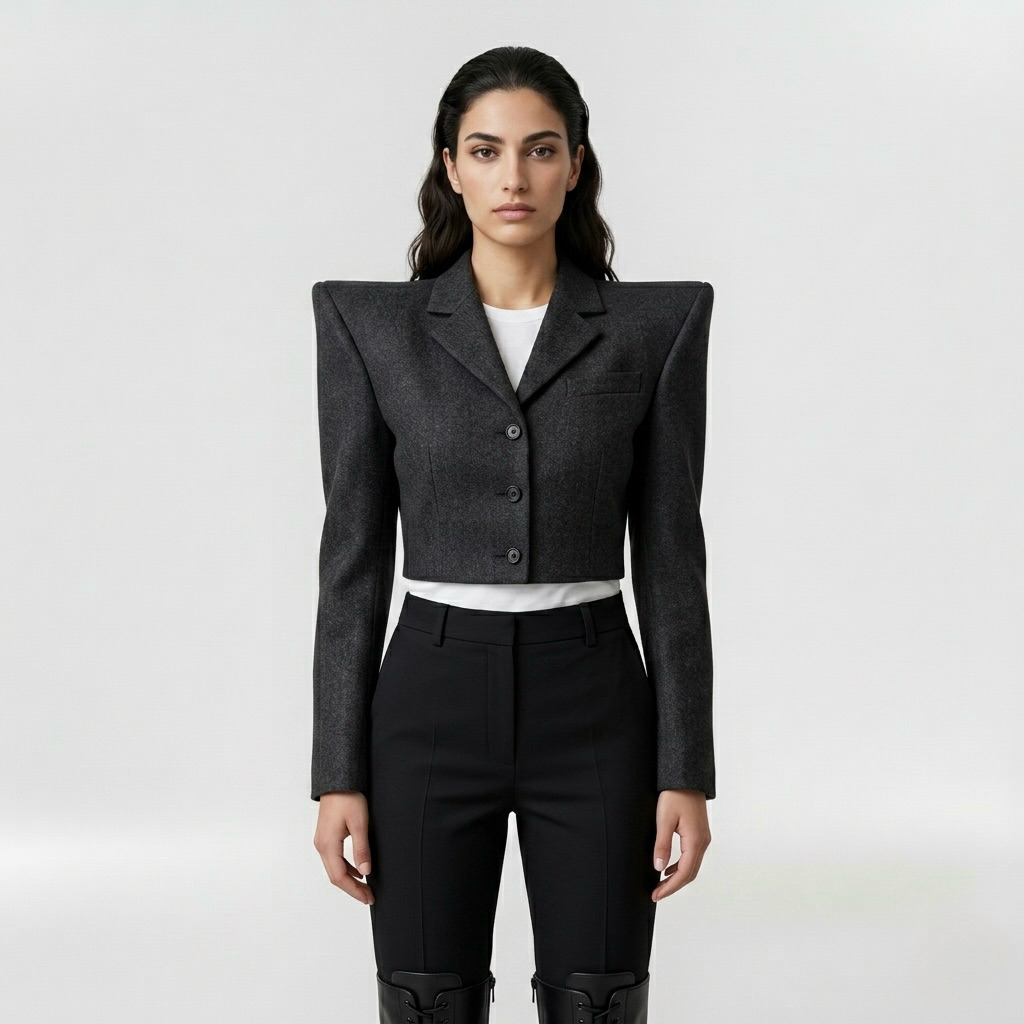 Women's Bold-Shoulder Cropped Blazer