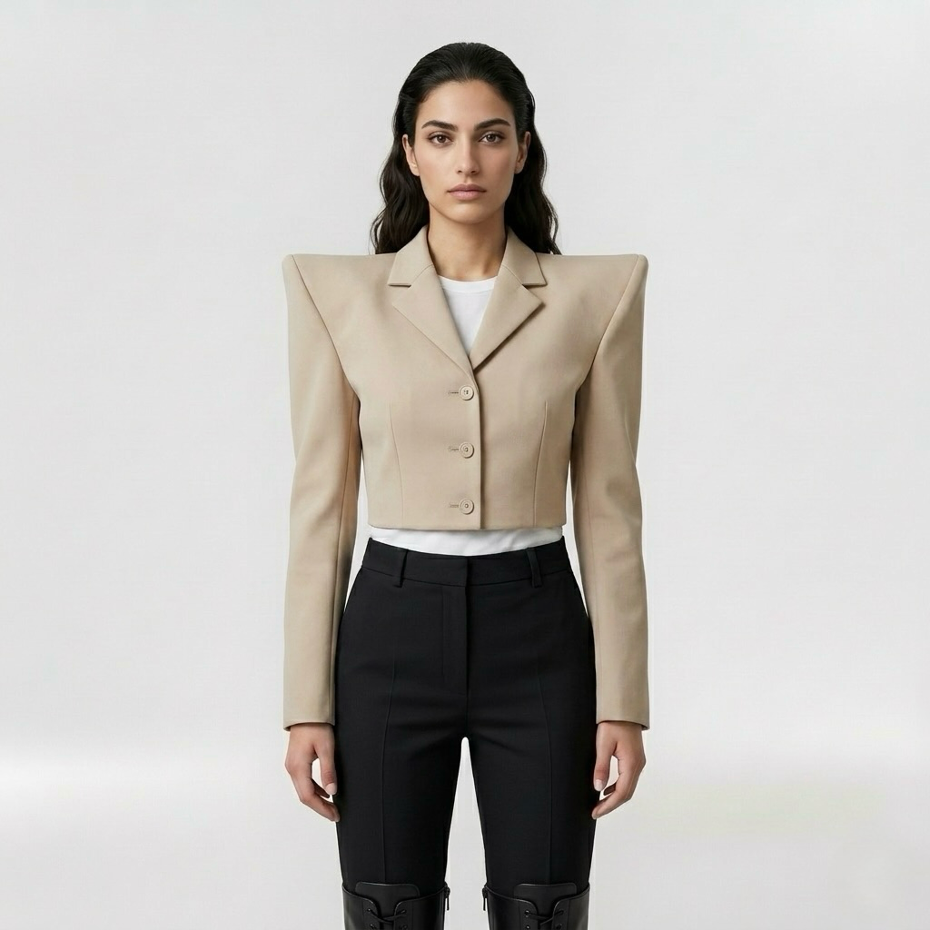 Women's Bold-Shoulder Cropped Blazer