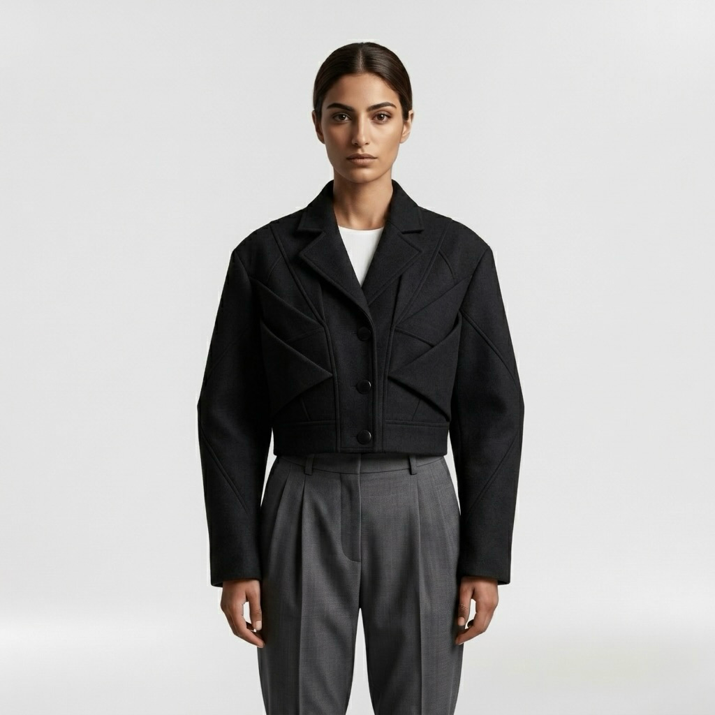 Women's Fold-Detail Cropped Blazer