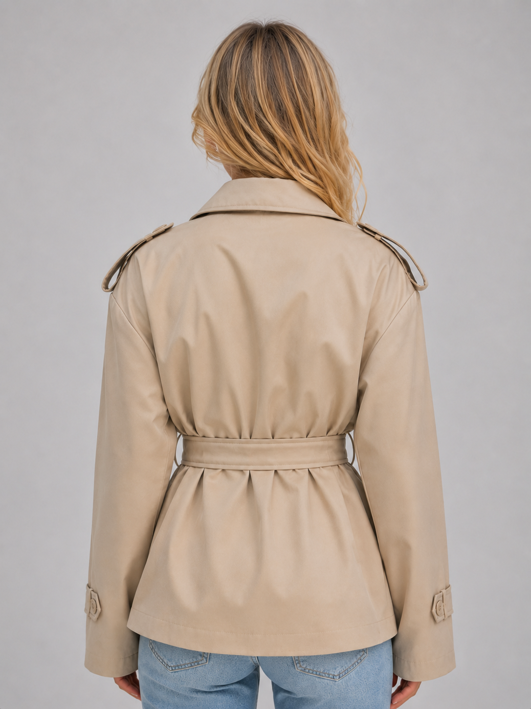 Women's short double-breasted trench coat - Chic and belted