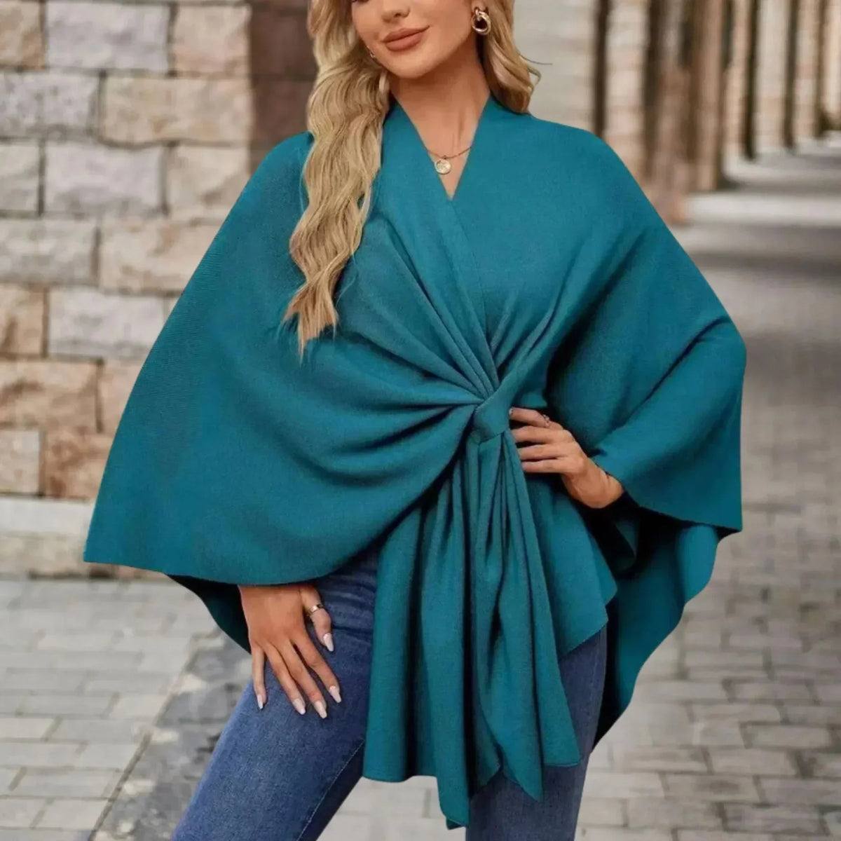 Women's elegant button poncho - Comfortable and refined