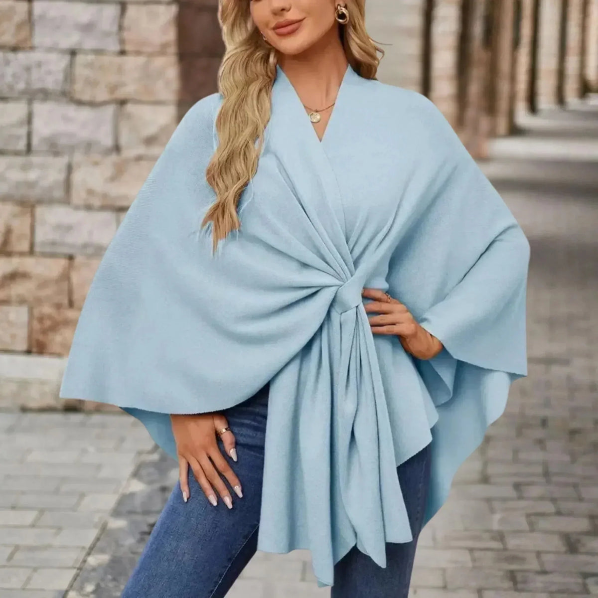 Women's elegant button poncho - Comfortable and refined