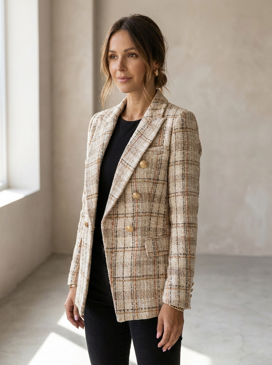 Women's checked tweed blazer - Chic and tailored