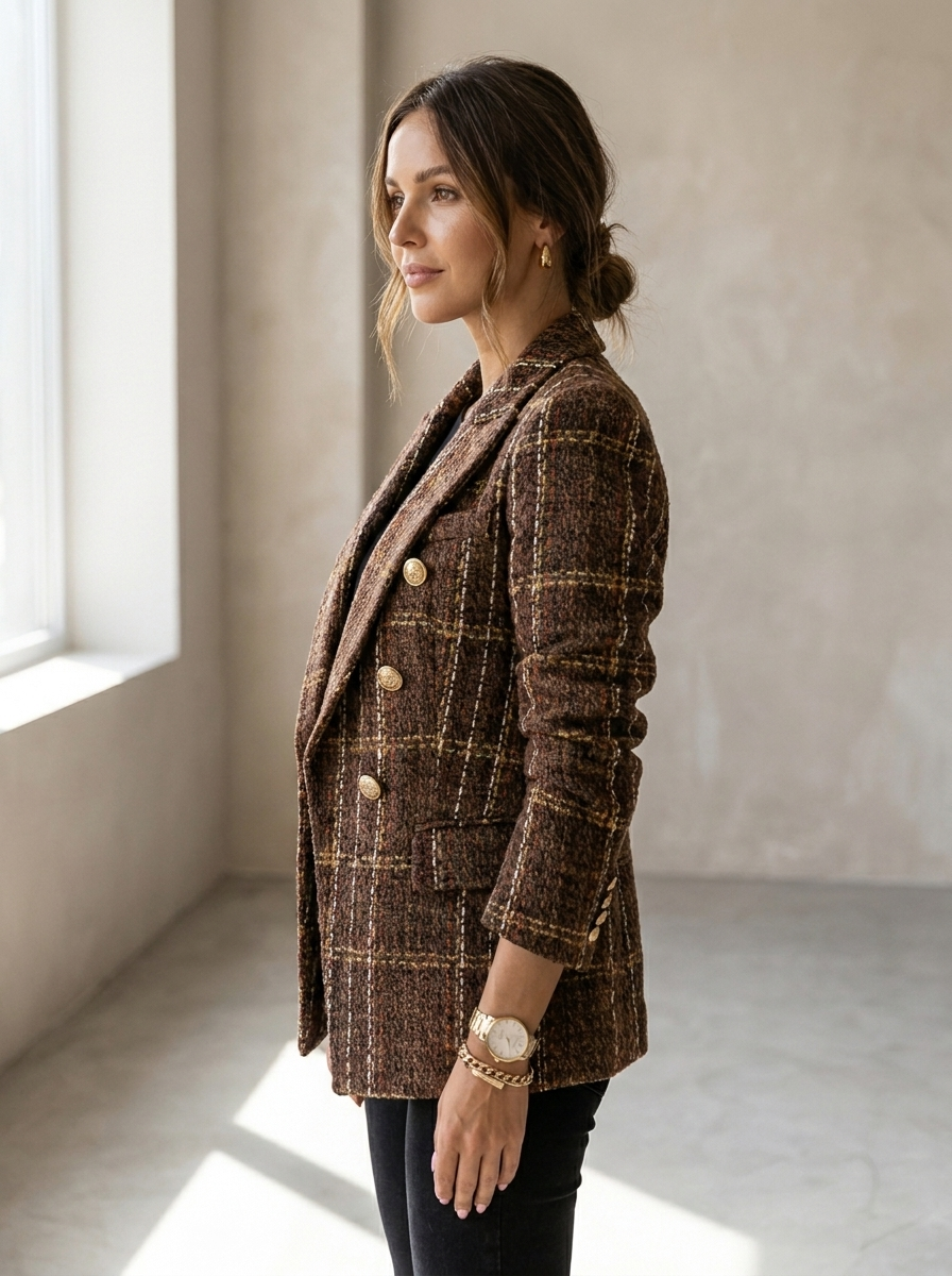 Women's checked tweed blazer - Chic and tailored