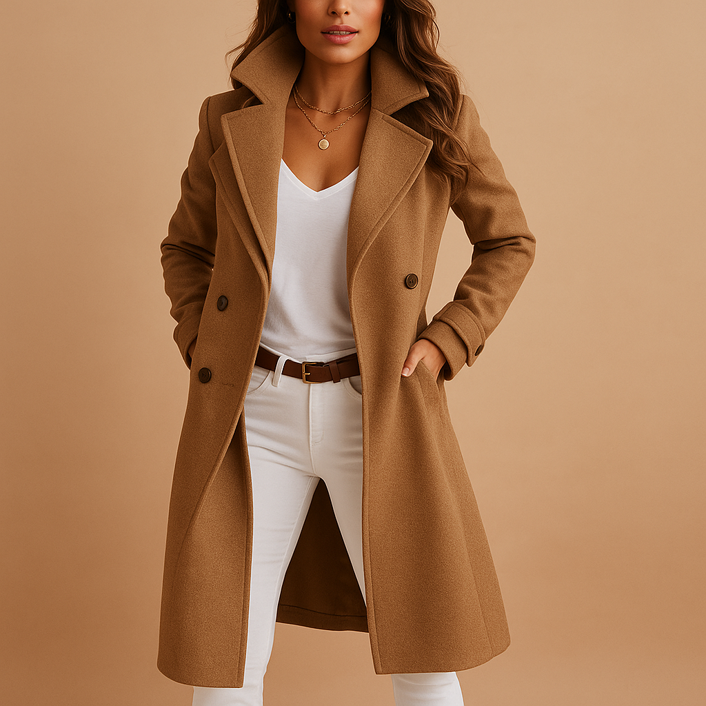 Women's long buttoned coat - Elegant and refined