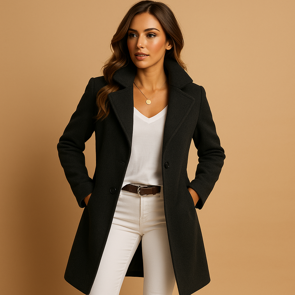 Women's long buttoned coat - Elegant and refined