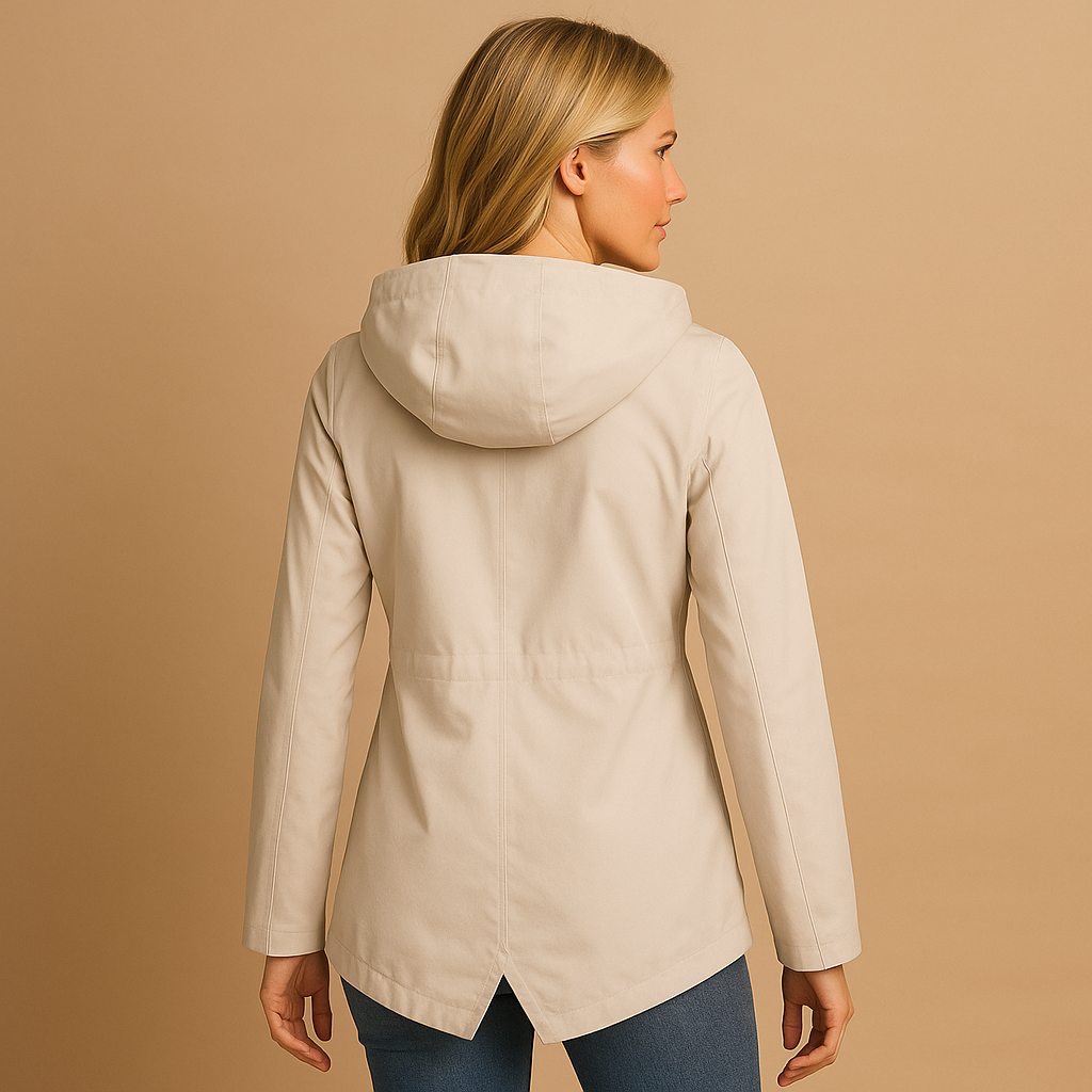 Women's long water-resistant hooded raincoat - Practical and stylish