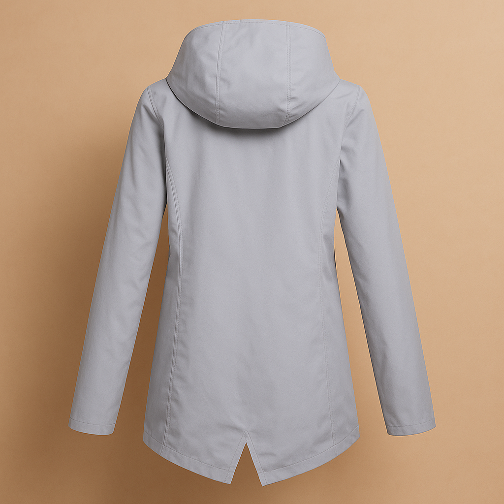 Women's long water-resistant hooded raincoat - Practical and stylish