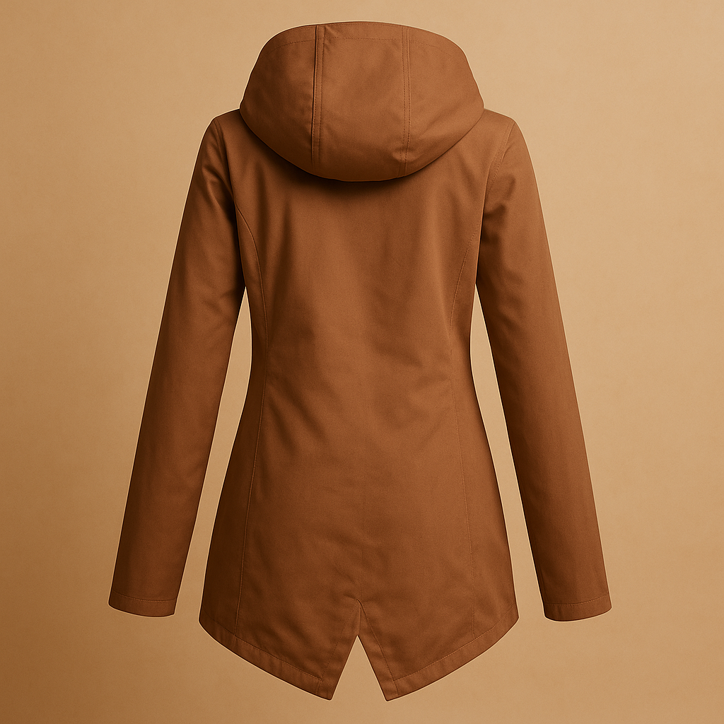 Women's long water-resistant hooded raincoat - Practical and stylish