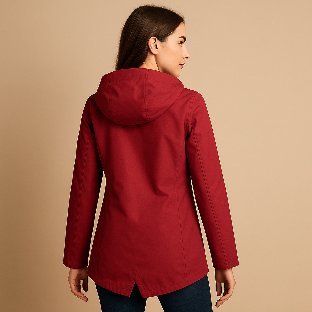 Women's long water-resistant hooded raincoat - Practical and stylish