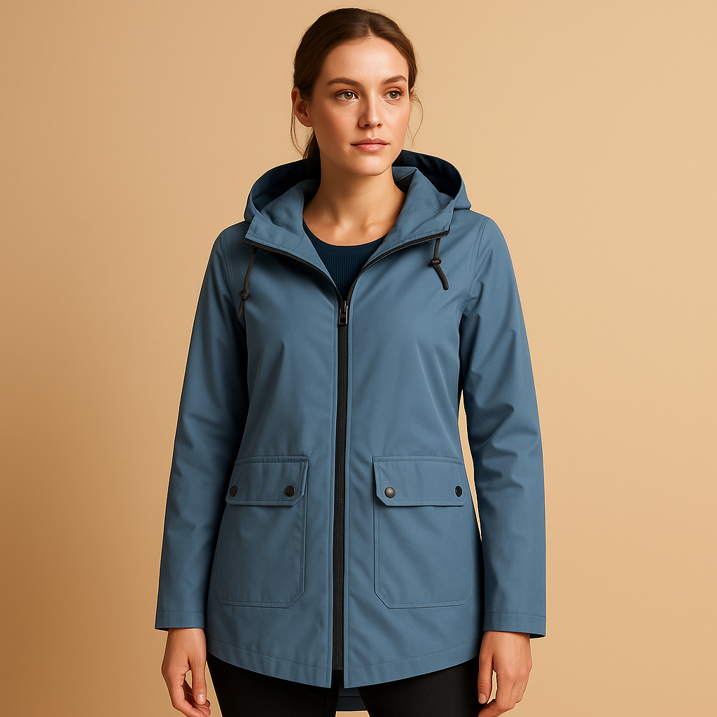 Women's long water-resistant hooded raincoat - Practical and stylish