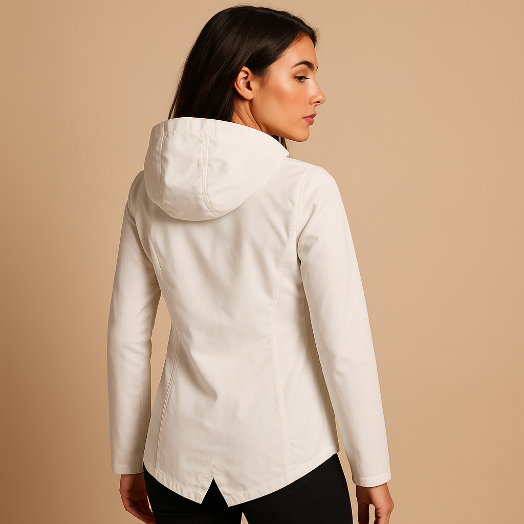 Women's long water-resistant hooded raincoat - Practical and stylish